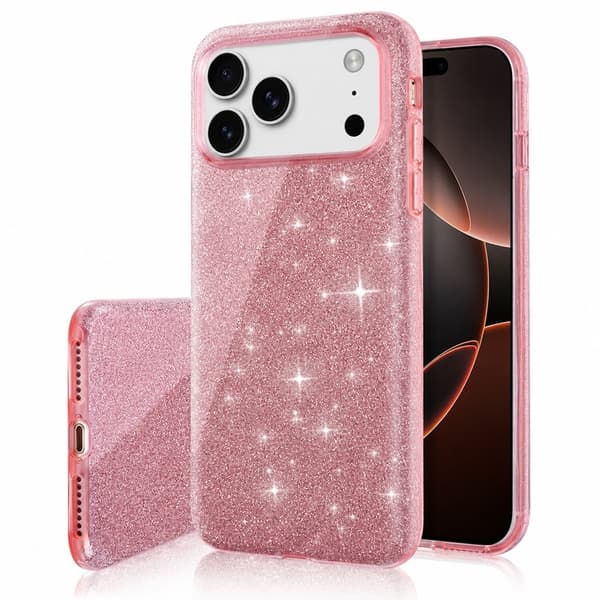 iPhone 17 Pro - 3in1 Glitter Elegant Mjuk Skal Rosa Rosa