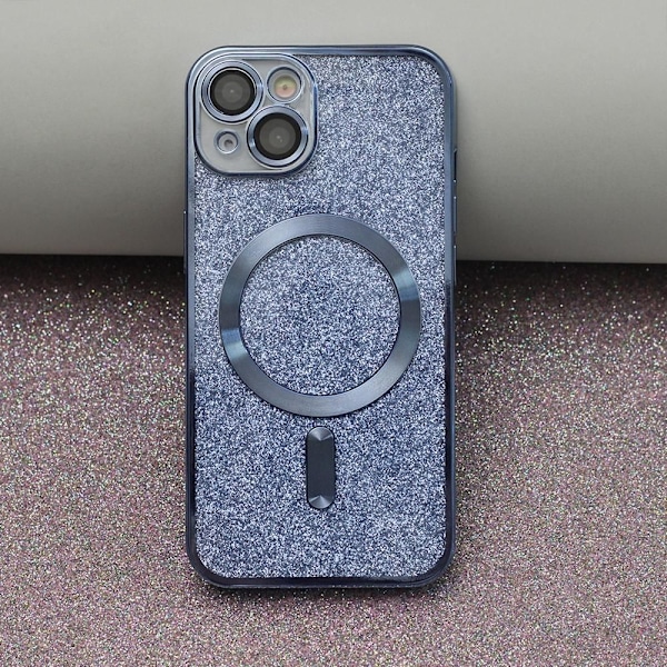 iPhone 14 - 2i1 Magasafe Glitter / Transparent Chrome Skal Blå