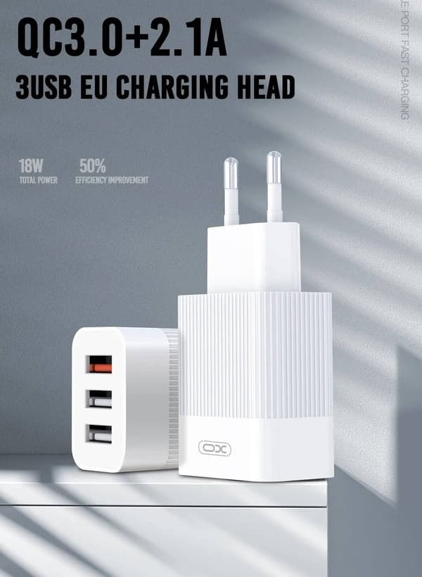 iPhone, Samsung QC3.0 Snabb 17w Väggladdare 3xUSB Vit Vit