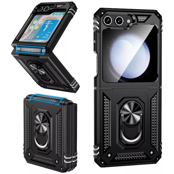 Samsung Galaxy Z Flip 5 - Shockproof Ring Armor Stand Slimmt mobilskal Svart Black