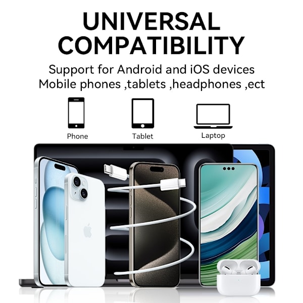 PD Snabbladdning 60W USB-C To USB-C kabel till iPhone15/16 Vit