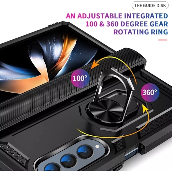 Samsung Galaxy Z Fold 6 - Shockproof Ring Armor Stand Slimmt mobilskal Svart Svart