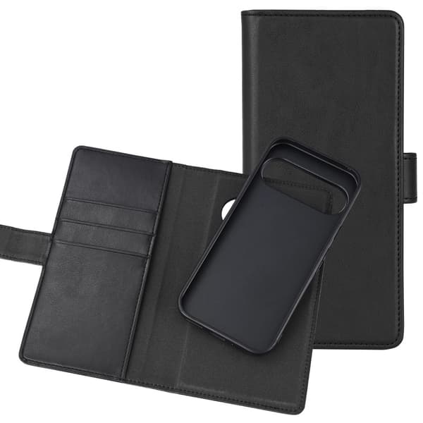 Google Pixel 9 / Pixel 9 Pro - Essentials Ekoläder 2-i-1 Löstagbart Plånboksfodral Svart Svart
