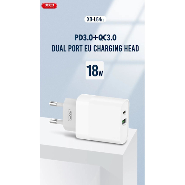 18W PD USB-C Snabbladdare för iPhone 11/12/13/14, Samsung Vit