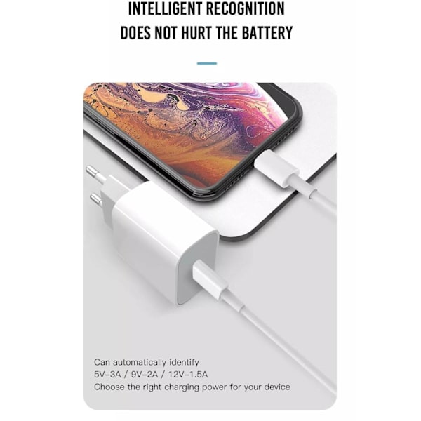 18W PD USB-C Snabbladdare för iPhone 11/12/13/14, Samsung Vit