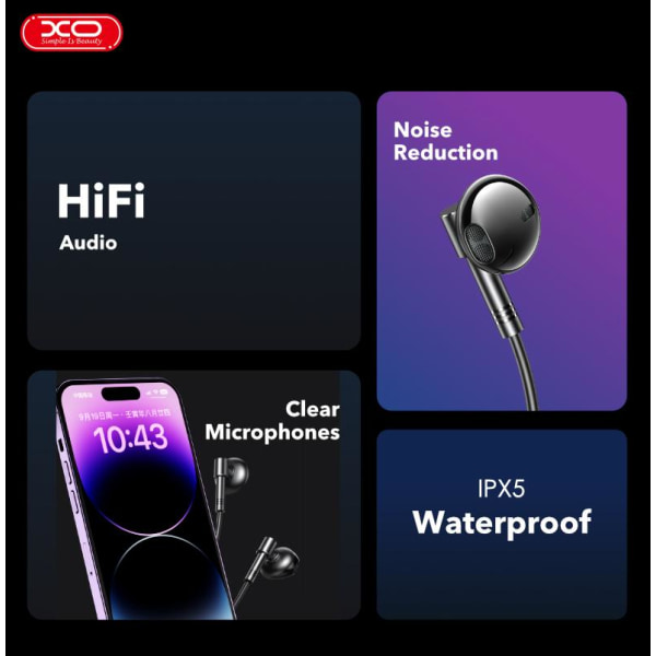 Hörlurar för iPhone X/11/12/13/14 Lightning Wired -XO Svart