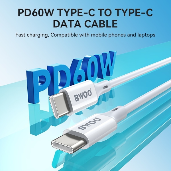 60W USB-C To USB-C PD Premie Snabbladdning kabel iPhone15/16, Samsung Vit