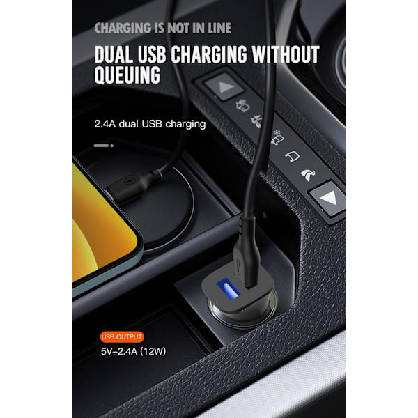 Universal 12W Billaddare Snabbladdning Dual USB 2,4Amp Vit