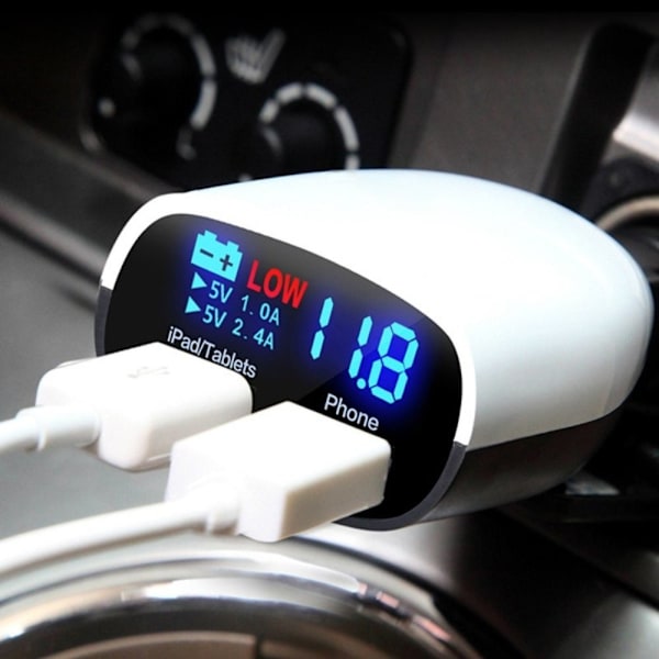 Billaddare 3.4Amp LED display Universal - iPhone/Android Vit