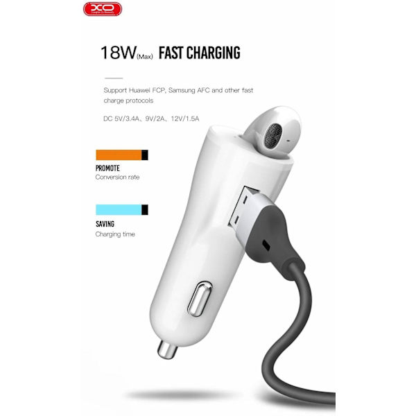 TWS Bluetooth 5.0 Hörlurar med18W Snabb Billaddare - Vit Vit