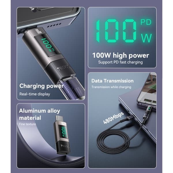 USB-C till USB-C Adapter 100W PD laddnings & 480Mbps dataöverföring Svart