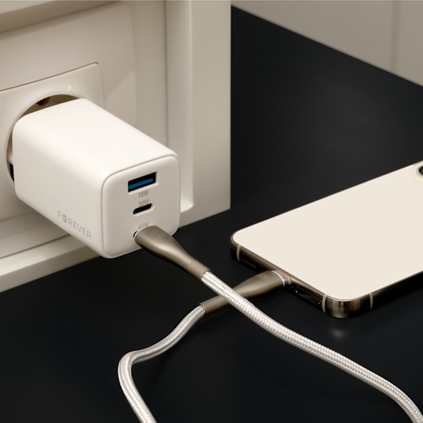 65W Snabbladdare PD Dual USB-C, USB för iPhone, Samsung, iPad Vit