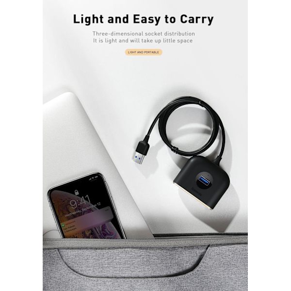 4in1 USB Hub, USB 3.0 BASEUS Square Round Svart