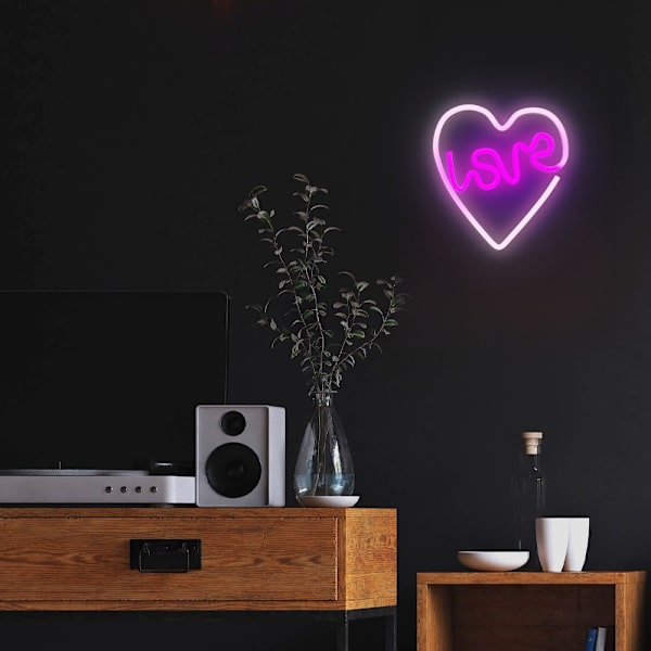Neon LED LOVE HEART Batteri + USB - lila/vit FOREVER multifärg