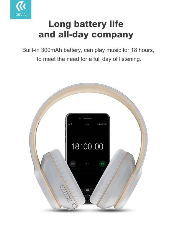 Trådlösa Bluetooth HD 40mm hörlurar Devia Kintone Vikbara On-Ear - Blå Blå