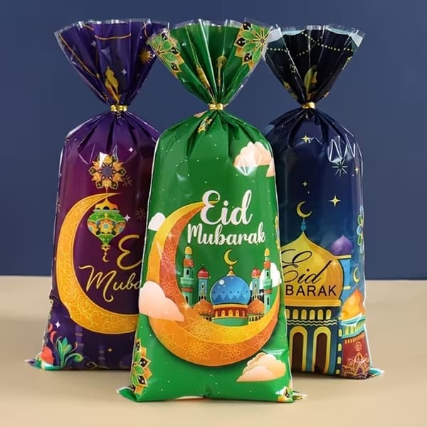 10-Pack Eid Mubarak Presentpåsar – Färgglada Godispåsar med Snören multifärg