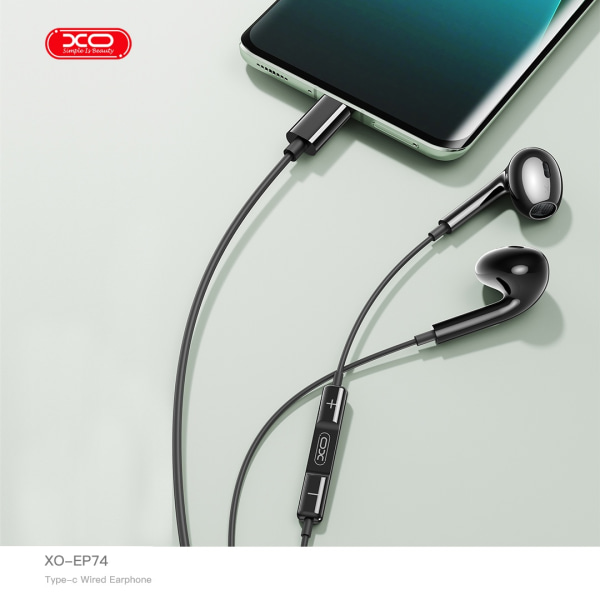 XO In-Ear USB-C / TYP-C Kontakt Hörlurar med Mikrofon Svart Svart