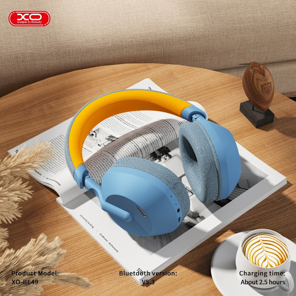 XO BE49 Bluetooth 5.3 Trådlösa Hörlurar – 40mm Driver, 10m Räckvidd – Blå multifärg