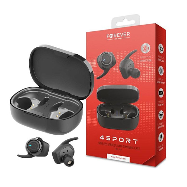 EARBUDS 4Sport TWE300 Bluetooth Trådlös Hörlurar laddningsbox Svart