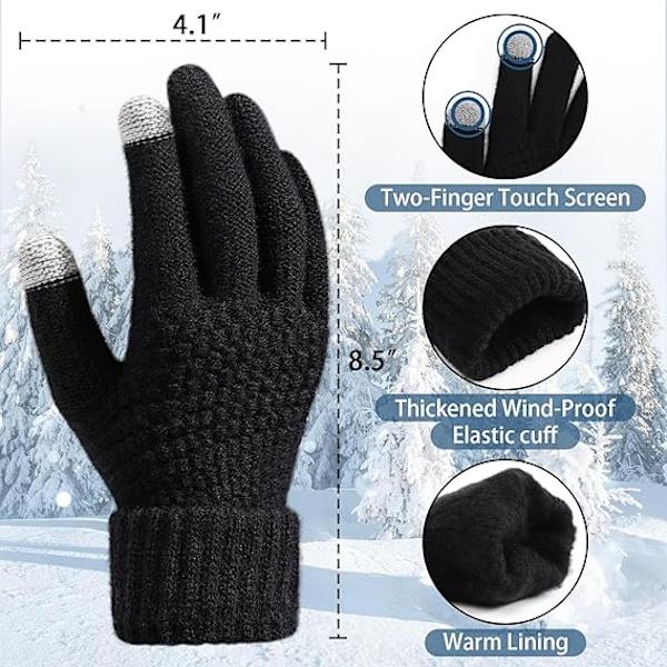 Vinterhandsker til kvinder - Varme vinterhandsker til kvinder, Touchscreen strikhandske med elastisk manchet til koldt vejr