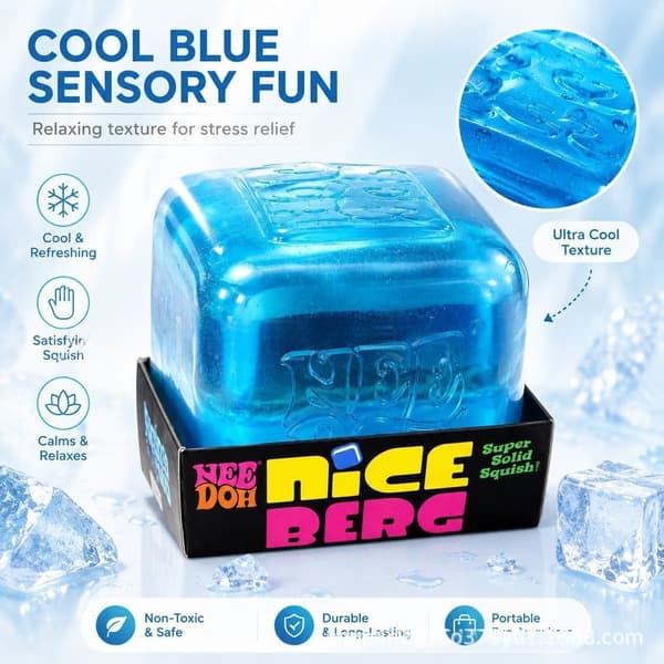 NeeDoh Squishy Cube Legetøj 8cm, Blød Klembar Sensorisk Stress Terning, Fidget Legetøj til Angstlindring Stor Lilla Tern Purple