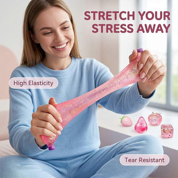 Rosa Frukt Squishy Leksaksset 6-pack, Söta Kristall Långsamt Stigande Klämleksaker, Mjuka Sensoriska Fidgetleksaker för Barnkalaspresenter