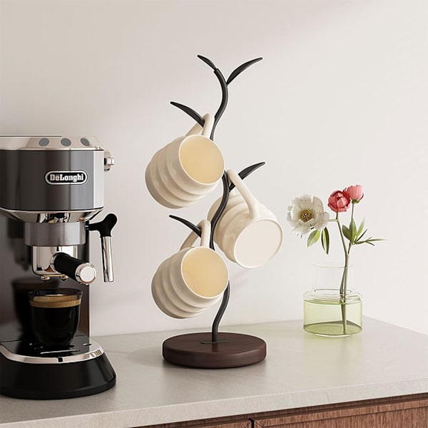 Koppholder, bladformet bordkoppholder, kaffe- og tekopporganisator