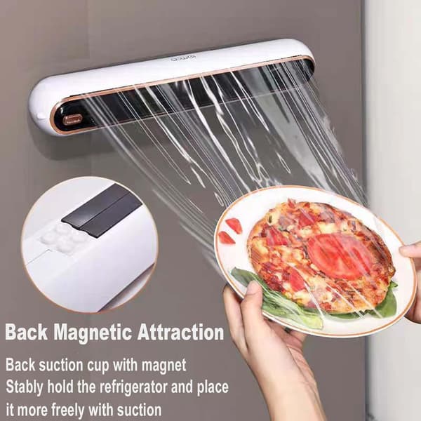 Magnetisk plastfoliedispenser med skyvekutter, kjøkkenredskap for matkonservering