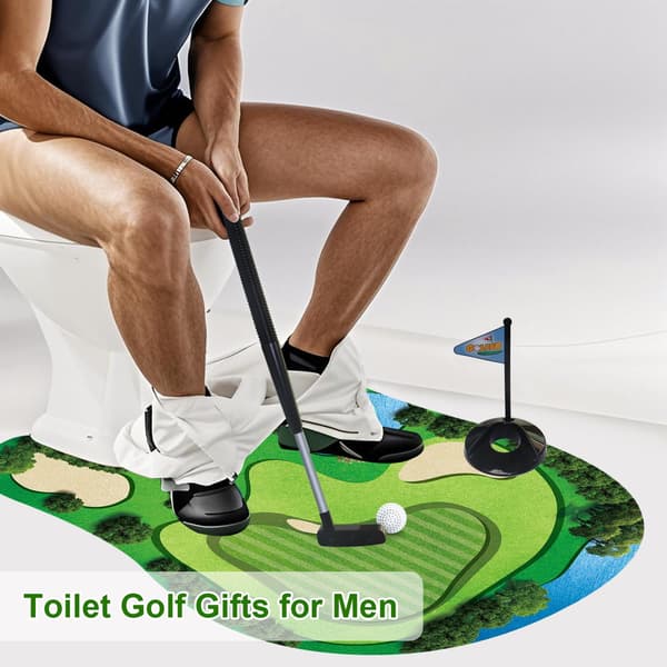 Toalettgolfspel - Mini Golfset för Badrum med 2 Bollar & Putter, Rolig Present för Män, Pappa & Make (White Elephant-present)