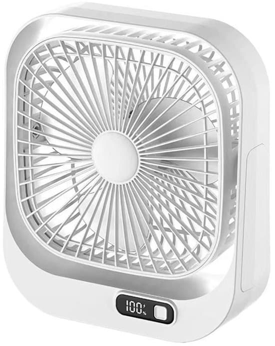 Ventilator - Blæser - Bordventilator - USB genopladelig - Stille og let - Med LED - digitalt display - 360° justerbar - 3 hastigheder - Sort cirkulationsventilator