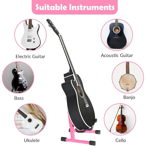 Universellt hopfällbart instrumentstativ, gitarrstativ, A-ram musikstativfäste, rosa