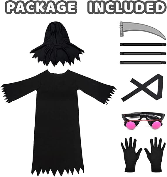 Halloween Grim Reaper Kostume Børn Mørk Ridder Lysende Øjne Reaper Phantom Outfit L