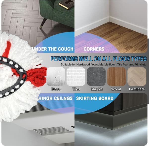 EasyWring 1-Tank Moppehoveder, 3 STK Røde & Hvide Mikrofiber Spin Moppe Refiller til O-Cedar Easy Cleaning Moppehoved Udskiftning
