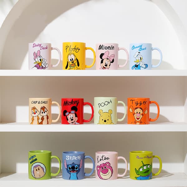 Keramisk mugg presentförpackning med tecknat motiv, mugg, kaffemugg, festlig tecknad kopp, söt vattenkopp (Blå 360ml) Blue 1pcs