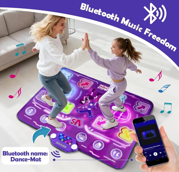 Bluetooth Dobbeltspiller Dansemåtte, Lysende Musikalsk Dansemåtte med Trådløs Bluetooth & LED-lys, Elektronisk Danselegesæt Gave til Børn Piger