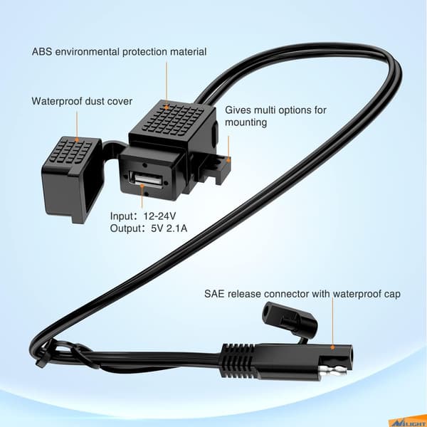 SAE - USB-moottoripyöräadapteri SAE - USB-liitäntäkaapeli
