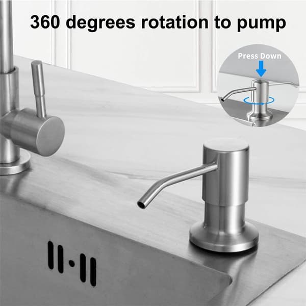 Tvålpump 300 ml Diskmedelspump Diskbänk Tvålpump Rostfritt Stål Diskmedelspump Påfyllningsbar Tvålpump Med 360° Roterande Pump SILVER
