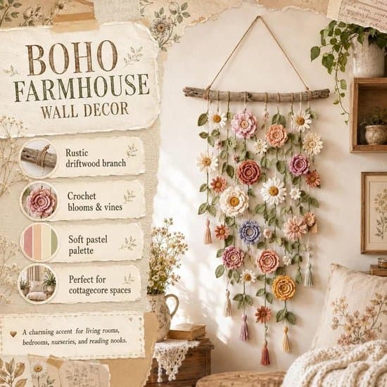 Makramé Väggdekor - Virkad Blommig Väggbonad - Boho Dekoration för Vardagsrum och Sovrum - Flerfärgad