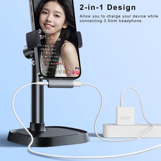 USB-C til 3,5 mm lydadapter – 2-i-1 lading og lytting – 60W PD hurtiglading – Smart støydemping – HD-lyd – Kompatibel med alle Android-telefoner