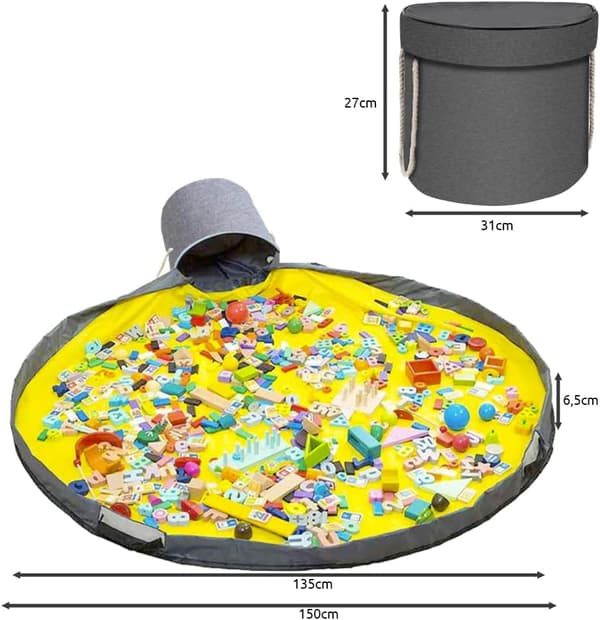 Leikkimatto korilla lapsille - Lelujen säilytys harmaa