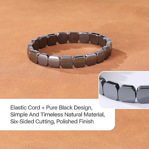Herrarmband i hematit med presentförpackning – inspirerat av romerska generaler och vikingakrigare, elegant design, 19,5 cm, elastiskt