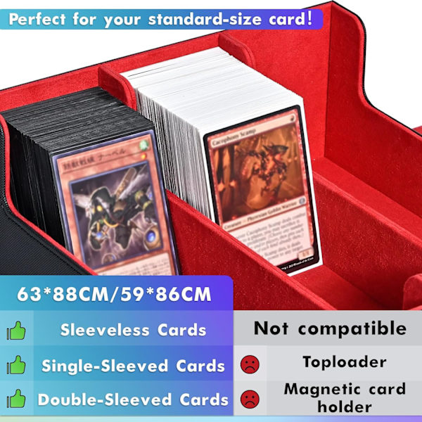 PU Læder Samlekort Deck Case med Magnetisk Lukning, Sort med rød foring