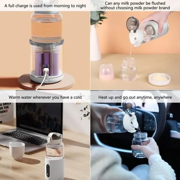 Kannettava LED-näytöllinen pullonlämmitin, 300 ml USB-ladattava pullonlämmitin, matkapullonlämmitin valkoinen