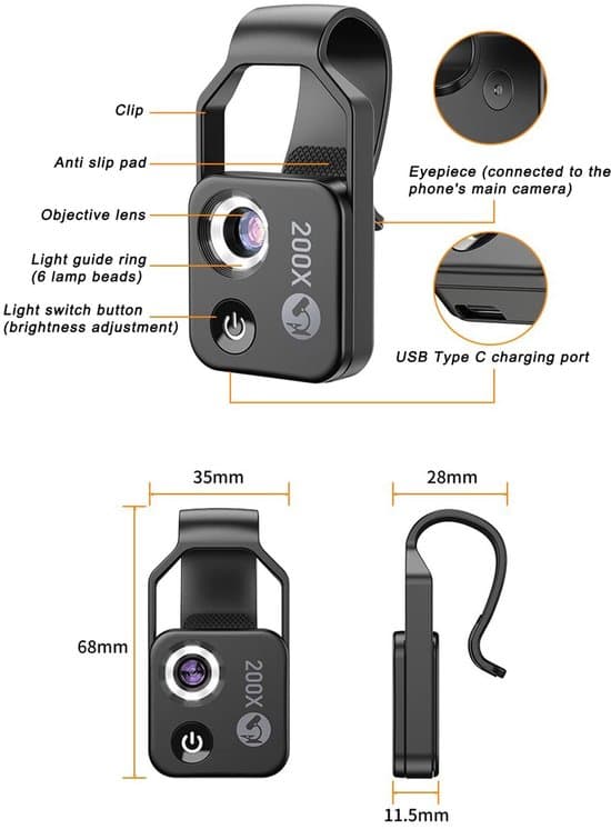 Dailygoods - 200x telefonmikroskop med CPL-lins
