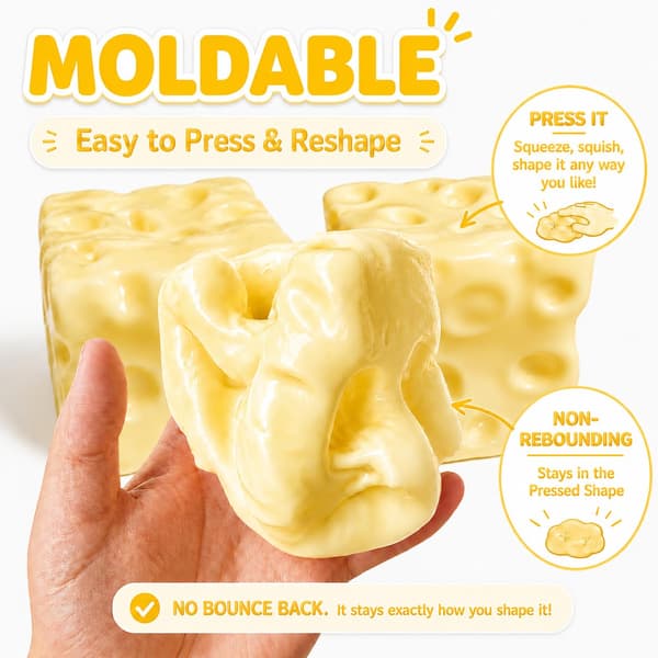 2-pack ostklämleksak, mjuk formbar utan återfjädring, vaselinfylld ostfidgetleksak, sensorisk skrivbordsleksak, rolig nyhetspresent - grädde 2 Pack/Cream Yellow