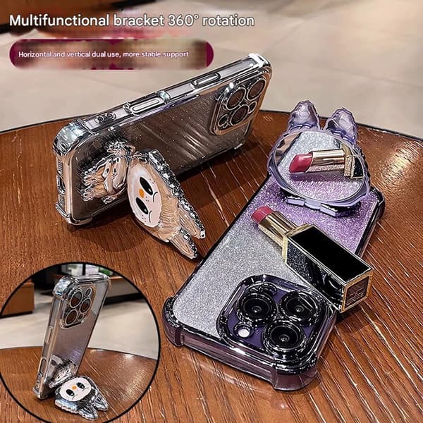 Monster Skjult Stativ Speil Dual-Use Telefondeksel for iPhone 17 Søtt Sammenleggbart Stativ Unisex iPhone 17pro