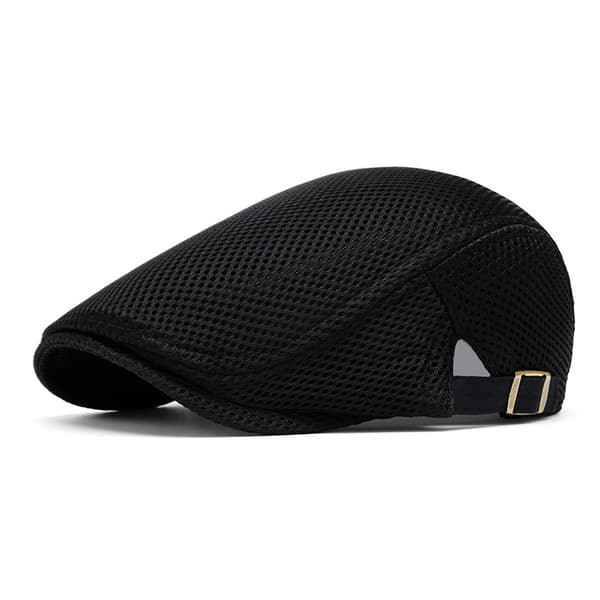 Pustende netting sommerberet for menn, ridehette, flat cap - svart