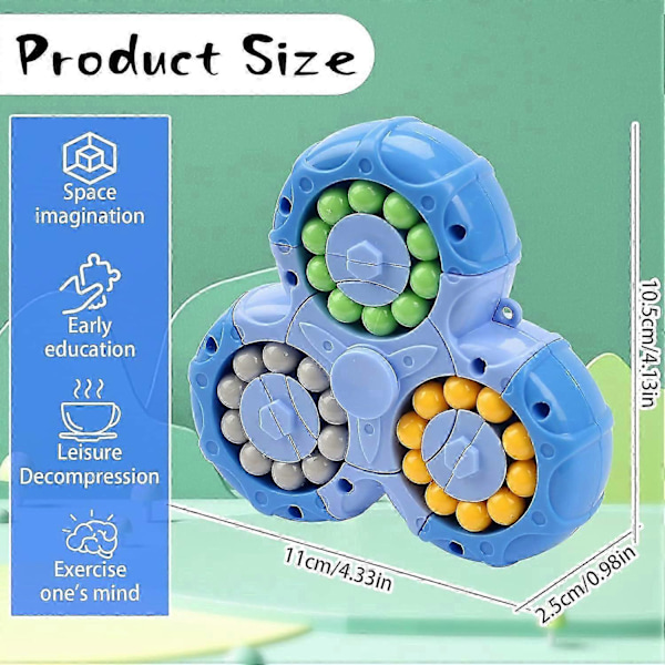Fidget Spinner Cube, Roterende Legetøj, Håndholdt, Stresslindring (3 Hoveder: Blå)