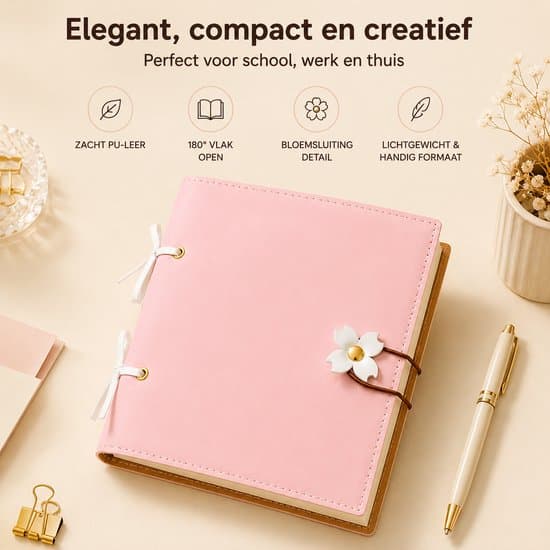 Tom Notesbog 240 Sider - Kvadratisk Journal med Blomsterlukning og 180° Fladliggende Design - Pink