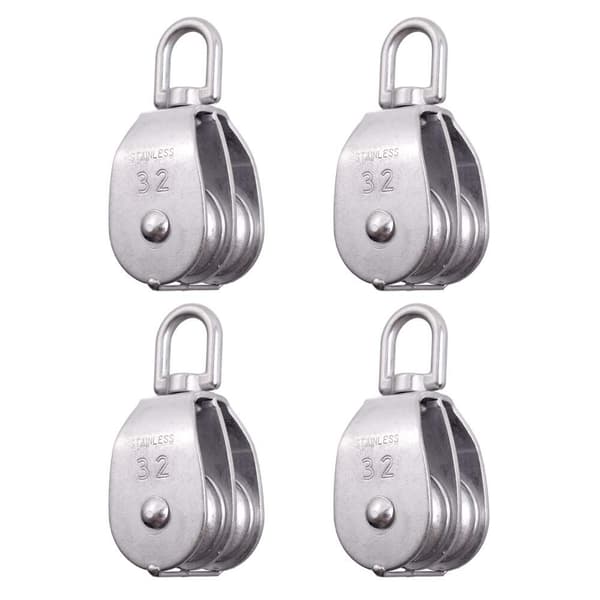 Rostfritt Stål Vajerkran Dubbel Talja Block, M32 Hängande Vajer Draghjul, 4-pack M32